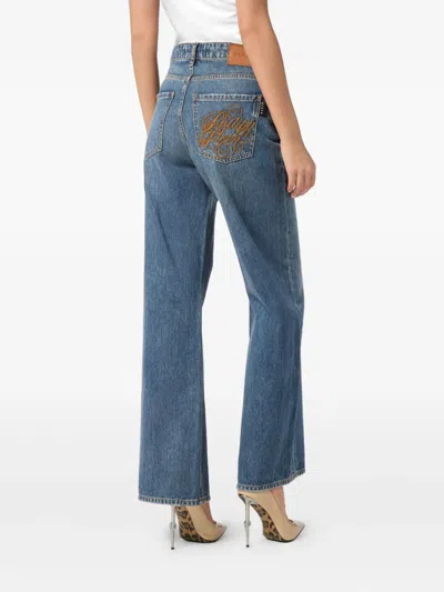 Philipp Plein Logo-embroidered Jeans In Blue