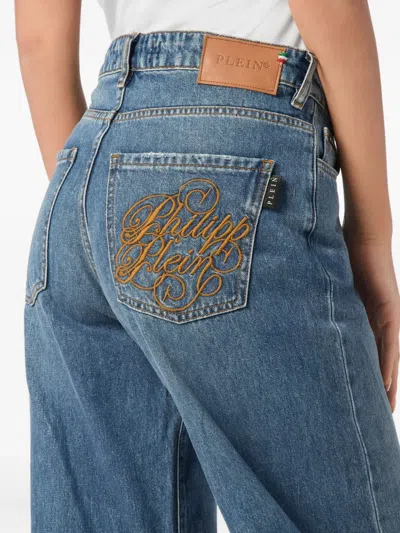 Philipp Plein Logo-embroidered Jeans In Blue