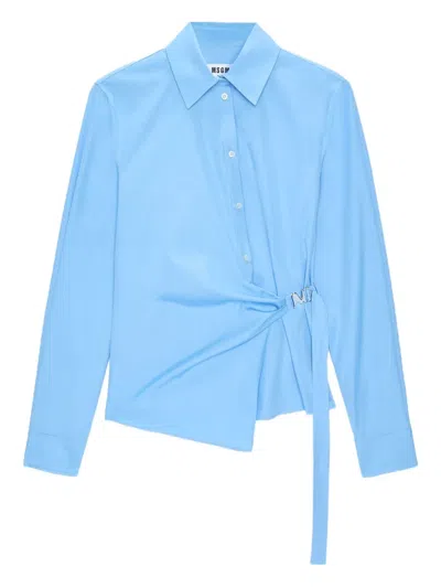 Msgm Cotton Shirt In Blue