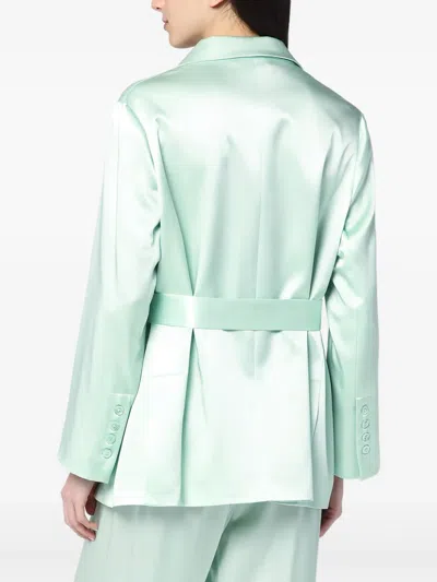 Semicouture Christiana Belted Satin Notched Flap Jacket In Blue