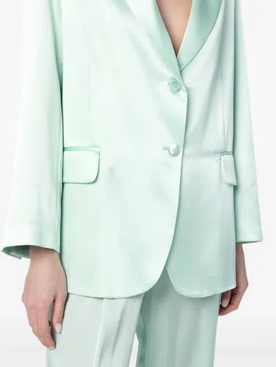 Semicouture Christiana Belted Satin Notched Flap Jacket In Blue