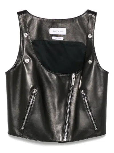 Alexander Mcqueen Leather Top In Black