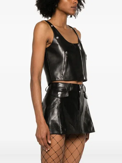Alexander Mcqueen Leather Top In Black