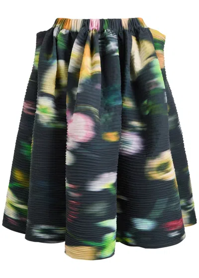 Julia Heuer Sumia Shibori Plissé Satin Midi Skirt In Black