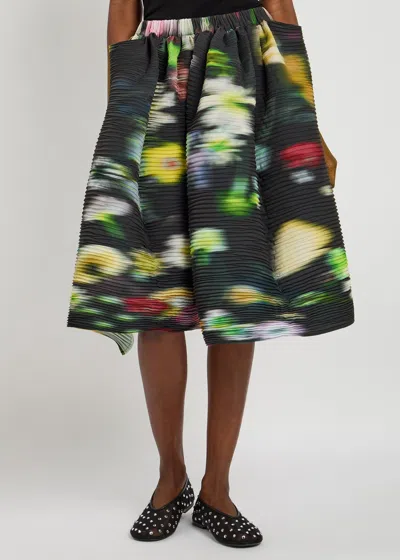 Julia Heuer Sumia Shibori Plissé Satin Midi Skirt In Black