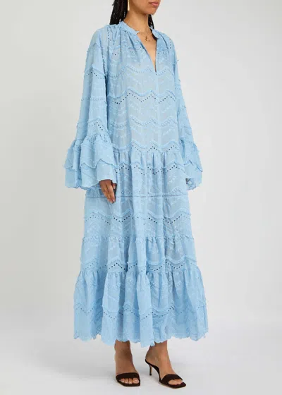 Lug Von Siga Donna Ruffled Cotton-blend Maxi Dress In Blue