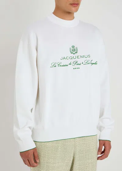 Jacquemus Crewneck Sweatshirt With Front Print And Ribbed Details In White