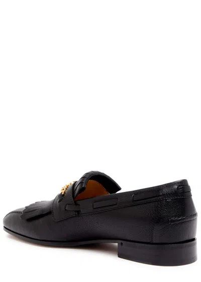 Valentino Vlogo Signature Kidskin Loafer With Fringes In Black