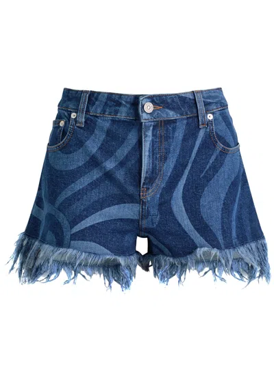 Pucci Marno Frayed Printed Denim Shorts In Denim