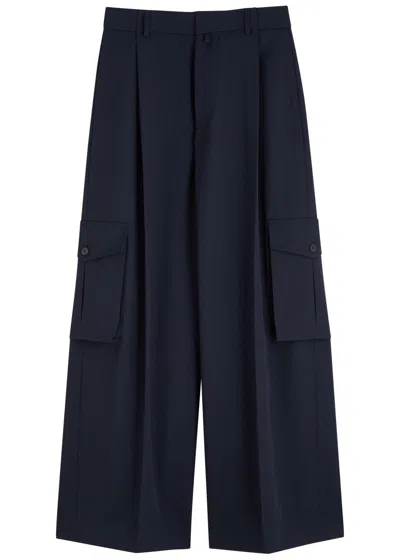 Dries Van Noten Navy-blue Wool Tris Pants In Navy