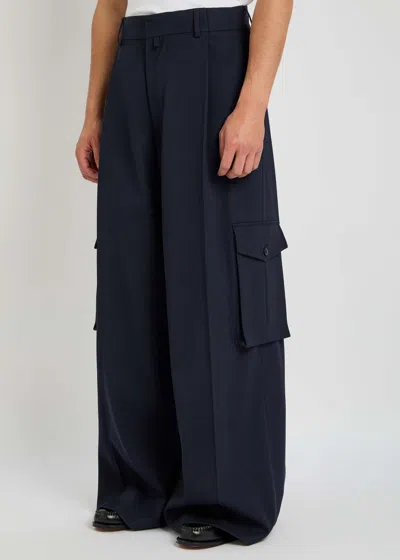 Dries Van Noten Navy-blue Wool Tris Pants In Navy