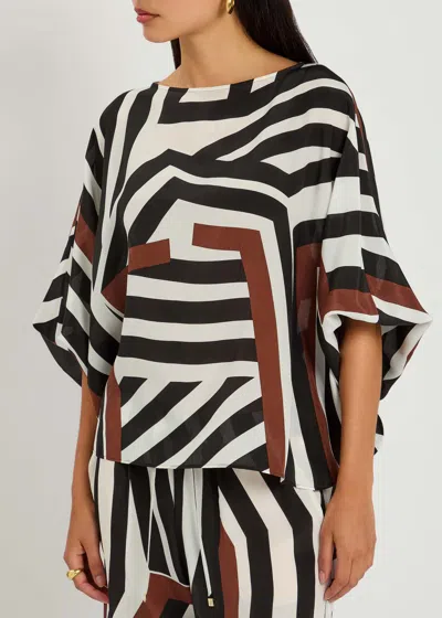 Max Mara Beachwear Camino Abstract-print Silk Blouse In Black