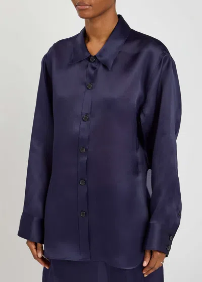 Khaite Herschel Oversized Silk-organza Shirt In Blue