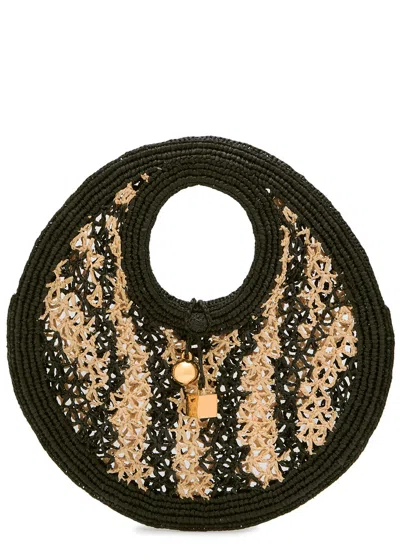 Jacquemus Le Petit Round Spiaggia Raffia Tote Bag In Black