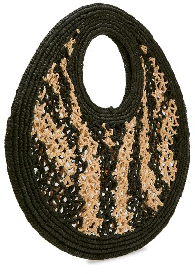 Jacquemus Le Petit Round Spiaggia Raffia Tote Bag In Black