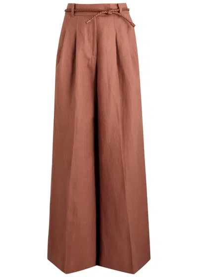 Zimmermann Illuminate Linen Wide Leg Pant In Orange