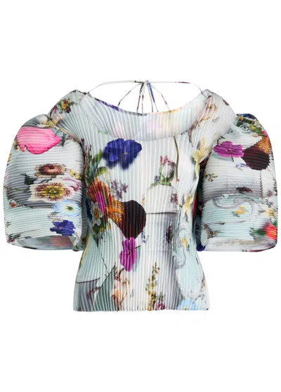 Julia Heuer Karlotta Plissé Crepe Top In Blue