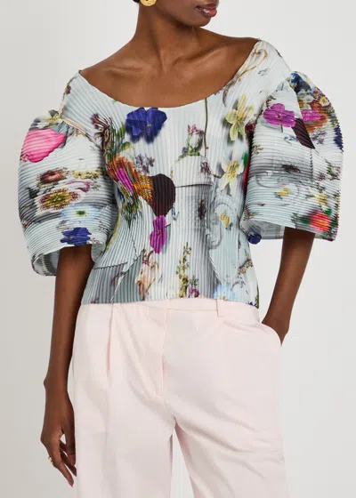 Julia Heuer Karlotta Plissé Crepe Top In Blue