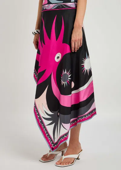 Pucci Gonna Printed Silk Midi Skirt In Multi Print