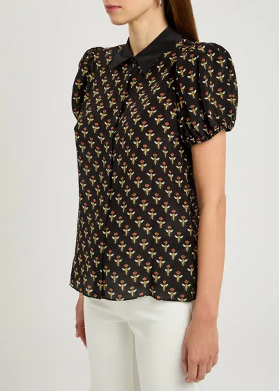 Alice And Olivia Alice + Olivia Willa Printed Silk Blouse In Black