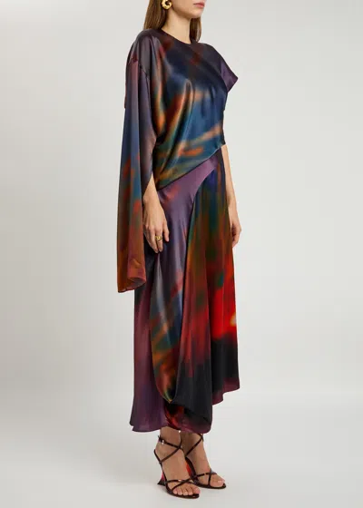Roksanda Alia Draped Silk-satin Midi Dress In Multi Print
