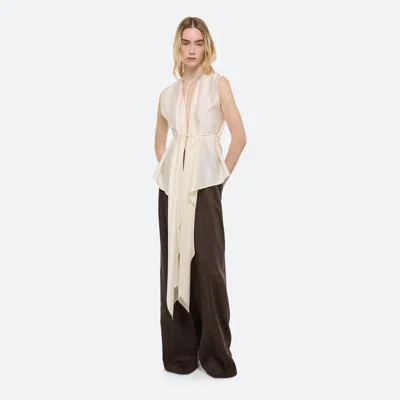 Helmut Lang Scarf Drape Detail Reversible Silk Top In Ivory