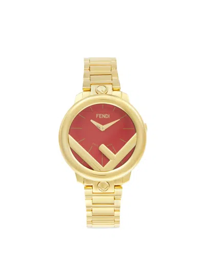 Fendi Run Away Yellow Gold Stainless Steel & Red Opalin Dial Bracelet Watch/36mm In Gold