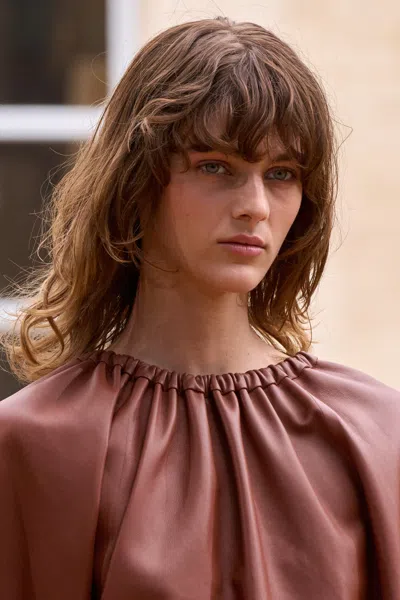 Gabriela Hearst Wilmer Pleated Cape Top In Cognac Soft Leather In Cognac