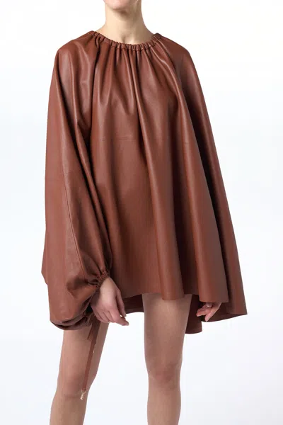 Gabriela Hearst Wilmer Pleated Cape Top In Cognac Soft Leather In Cognac