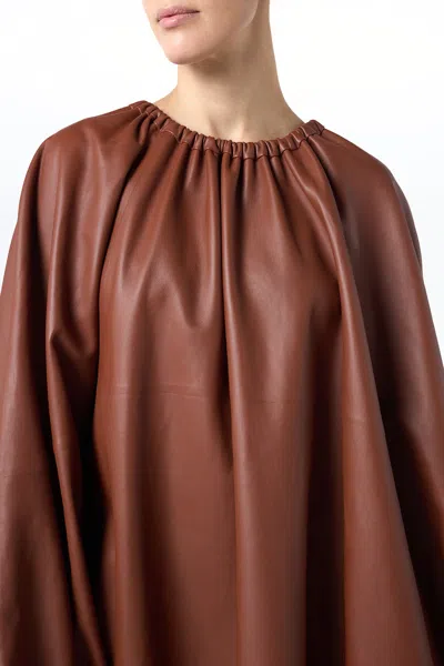 Gabriela Hearst Wilmer Pleated Cape Top In Cognac Soft Leather In Cognac