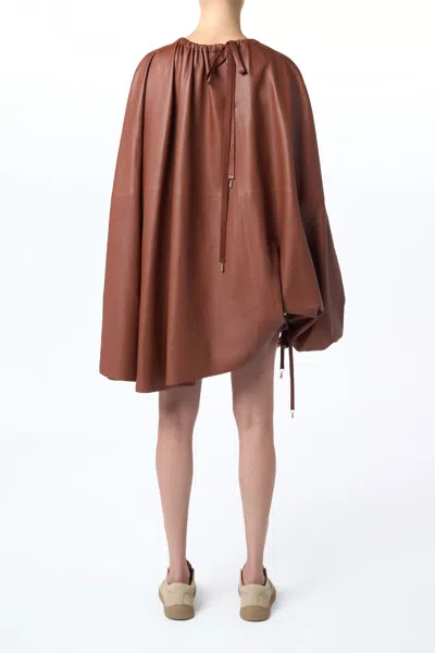 GABRIELA HEARST WILMER PLEATED CAPE TOP IN COGNAC SOFT LEATHER 