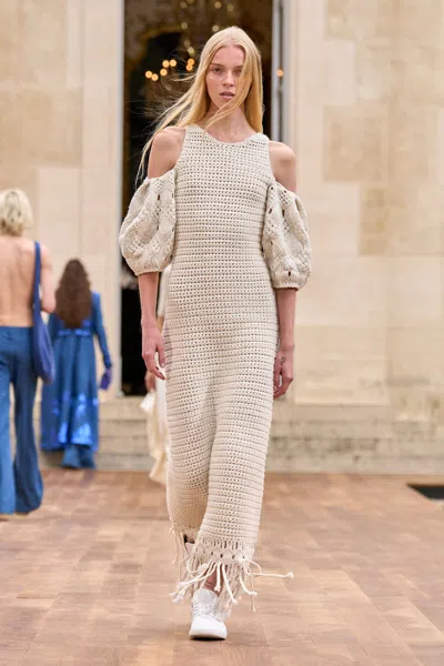 Gabriela Hearst Levana Fringe Crochet Maxi Dress In Ivory Cashmere In Ivory