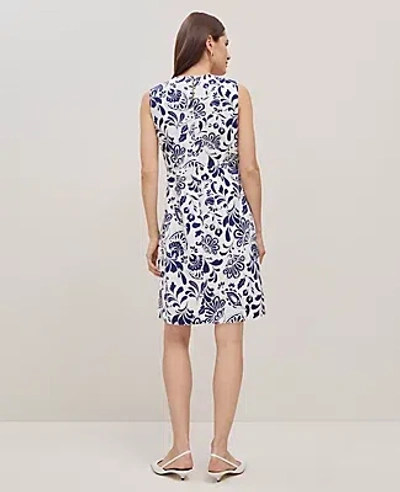 Ann Taylor Floral Linen-blend Shift Dress In Royalty Blue