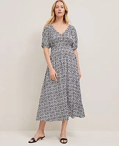Ann Taylor Floral Smocked Puff Sleeve Dress In Black
