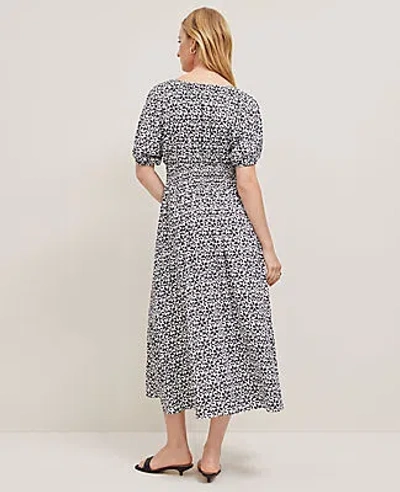 Ann Taylor Floral Smocked Puff Sleeve Dress In Black
