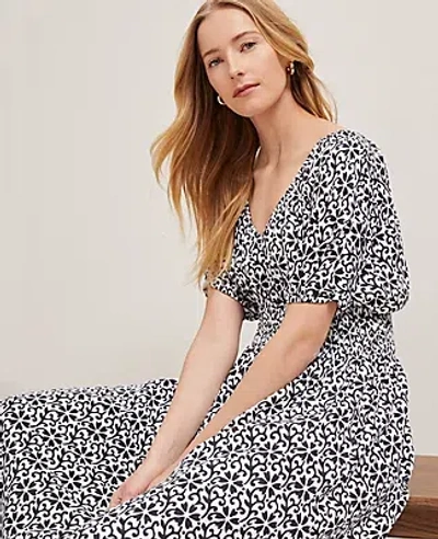 Ann Taylor Floral Smocked Puff Sleeve Dress In Black