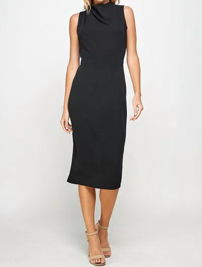 2 Hearts Apparel Mock Neck Midi Dress In Black In Black