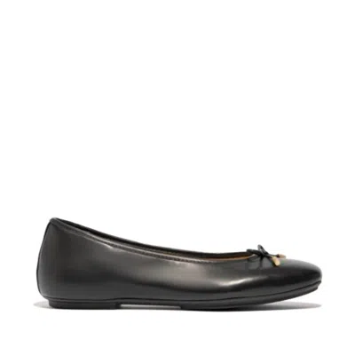 Fitflop Women Delicato Bow Soft Leather Ballet Flat In Black In Black