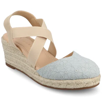 Shop Journee Women's Ashlee Medium And Wide Width Espadrille Wedge Sandals In Blue