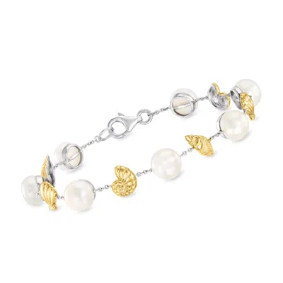 Ross-simons 8-8.5mm Cultured Pearl Seashell Bracelet In Sterling Silver And 18kt Gold Over Sterling In Multi