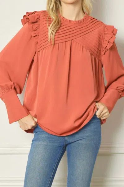 Entro Pintucked And Pretty Top In Salmon In Multi