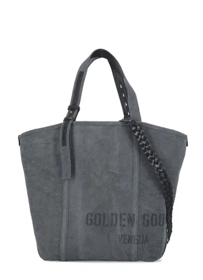 Golden Goose Grey Canvas Hand Bag With Printed Logo In Grey