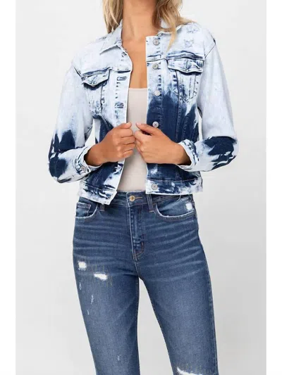 Vervet By Flying Monkey Tie Dye Bleached Denim Jacket In Light Blue In Blue