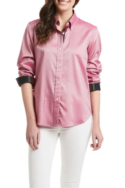 Castaway Button Down Long Sleeve Shirt In Red Oxford Black Stewart Trim In Multi
