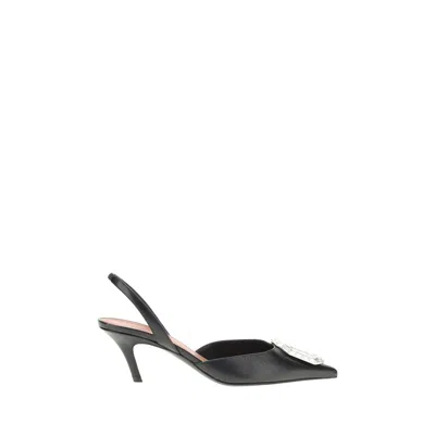 Amina Muaddi Women Leather Slingback Pumps In Black