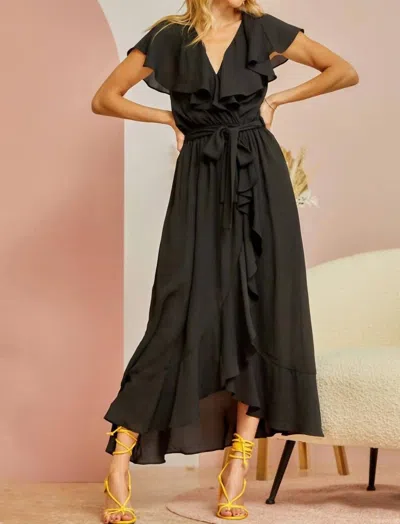 Andree By Unit Ruffle Sleeve Maxi Dress In Black