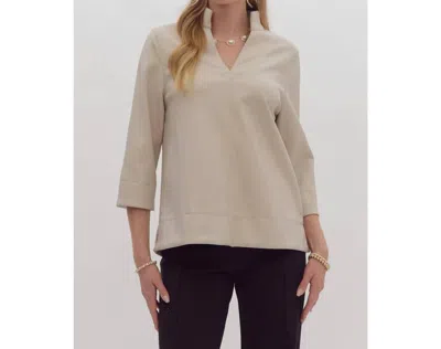 Style Usa Faux Leather V Neck Top In Ecru In White