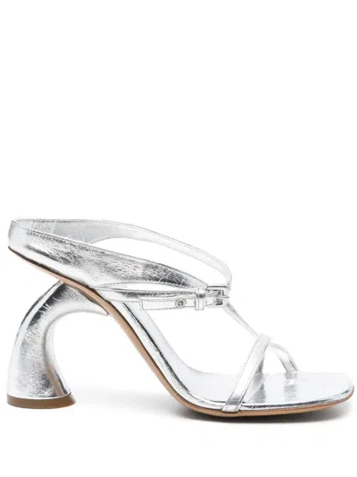 Shop Dries Van Noten Asymmetric Heel Sandal In Metallic