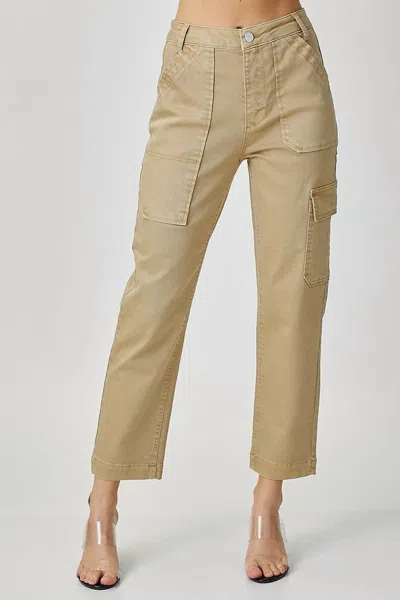 Risen High-rise Sand Cargo Boyfriend Jeans In Brown In Brown