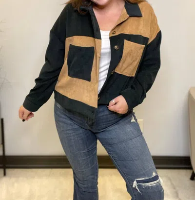 Gilli Color Block Button Up Jacket In Black/tan In Multi